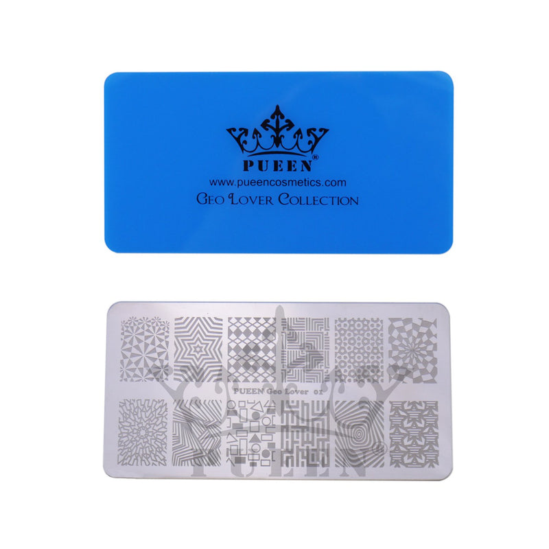 PUEEN Nail Art Stamping Plate - Geo Lover 01-125x65mm Unique Nailart Polish Stamping Manicure Image Plates Accessories Kit-BH000556 - BeesActive Australia