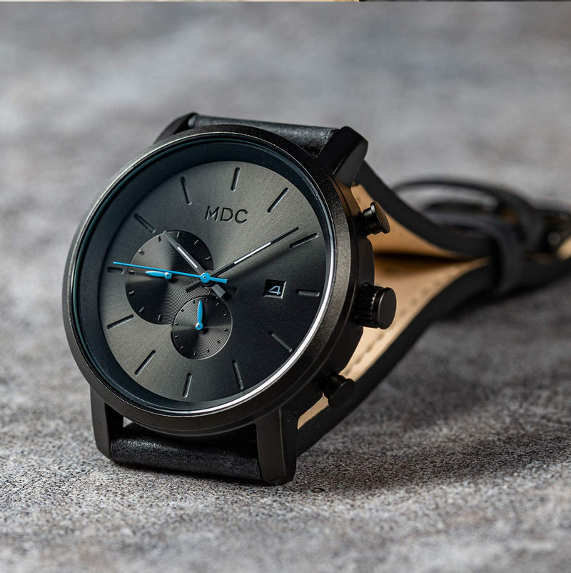 MDC Mens Fashion Watches Black, Chronograph Quartz Wrist Watches for Men, with Auto Date Waterproof, Genuine Leather Band Black Leather Strap - BeesActive Australia