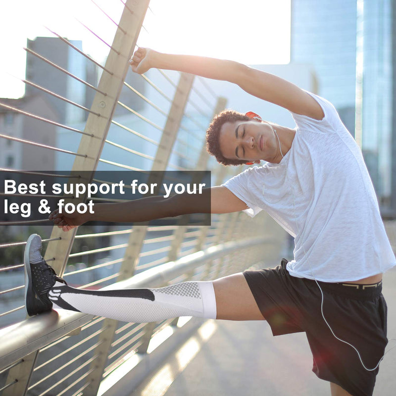 Evolyline 3 Pairs Compression Socks for Women & Men, Knee Length Medical Compression Socks Men, Fit for Running Flying Nursing Flight Travel Sports varicose veins Promote Circulation 20-30 mmhg L-XL Black+White+Blue - BeesActive Australia