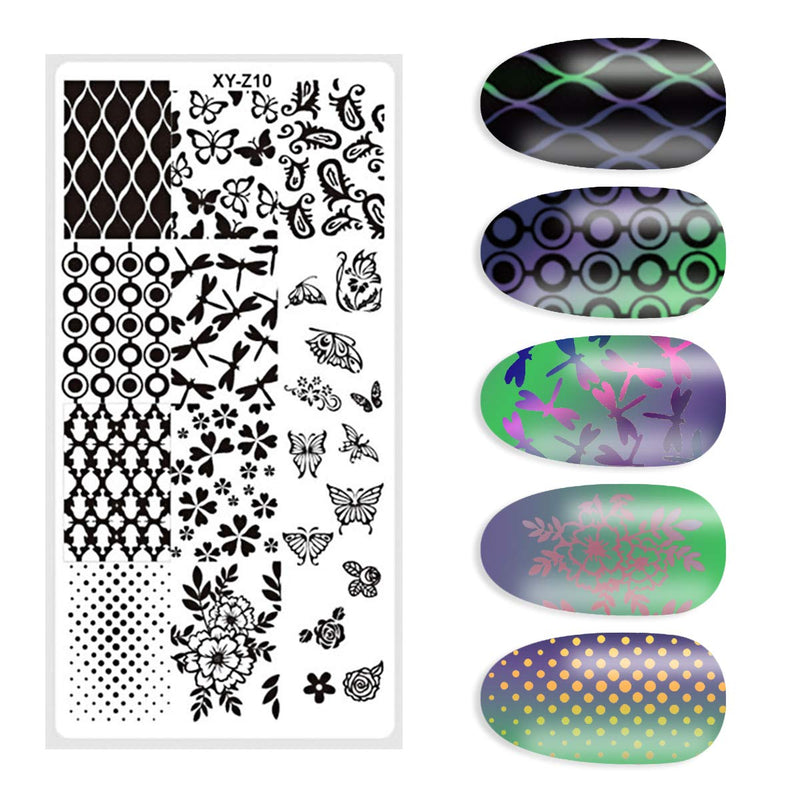 DANNEASY 6Pcs Nail Plate Stamping Set 1Nail Stamper 1Scraper 1Storage Bag Geometry Stripe Butterfly Design Nail Template Image Plate Manicure Stamp Kit Kit 1 - BeesActive Australia