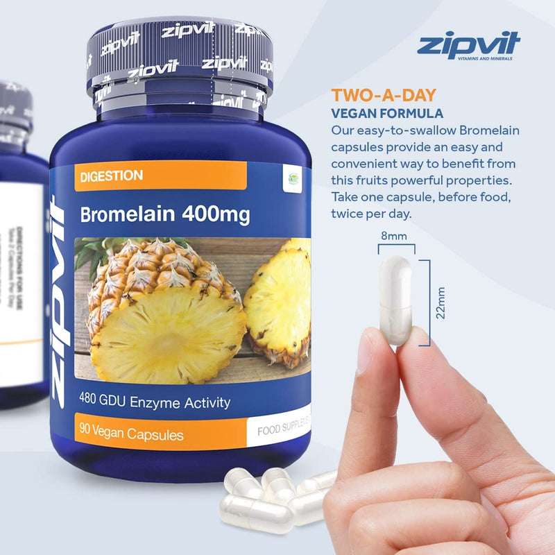 Bromelain 400mg, 90 Vegan Capsules. 6 Weeks Supply. 480 GDU Enzymes. Natural Pineapple Enzyme. - BeesActive Australia