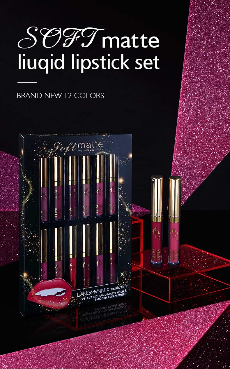 Matte Lipstick Set,Nude Moisturizer Smooth Lipstick set 12 Colors Waterproof Liquid Lipstick Velvet Matte Lip Gloss Gift Box - BeesActive Australia