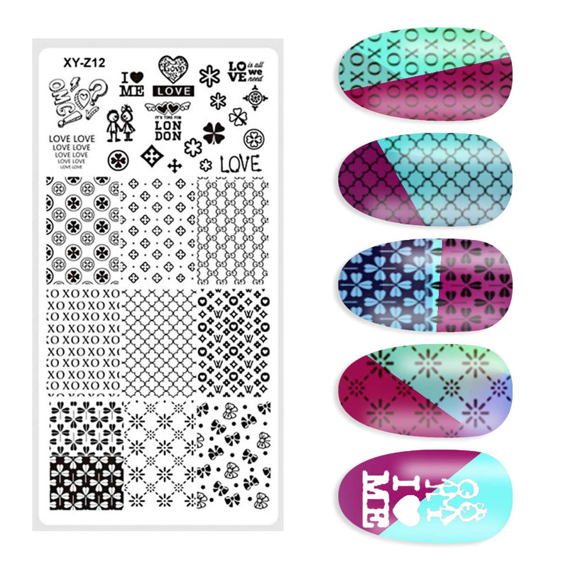 DANNEASY 6Pcs Nail Plate Stamping Set 1Nail Stamper 1Scraper 1Storage Bag Geometry Stripe Butterfly Design Nail Template Image Plate Manicure Stamp Kit Kit 1 - BeesActive Australia