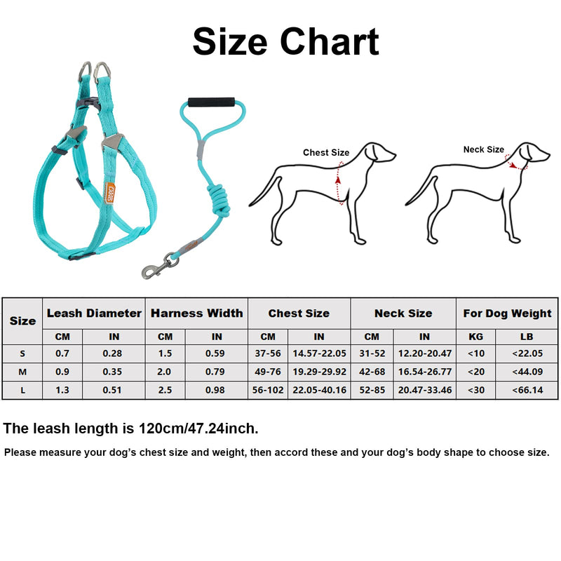 ZOOLAND Rope Leash and Harness Set for Small Medium Large Dogs Adjustable Soft Handle Outdoor Training and Running Light Blue - BeesActive Australia