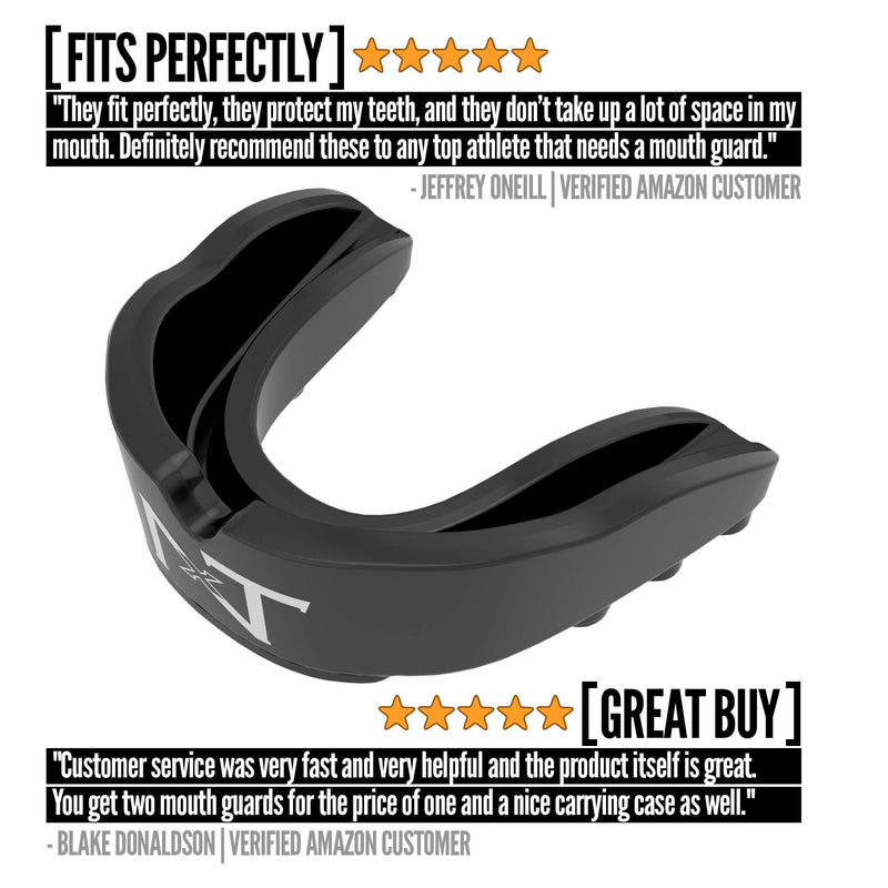 2 Pack Nxtrnd Rush Mouth Guard Sports – Professional Mouthguards for Boxing, Football, MMA, Wrestling, Lacrosse, and Other Sports, Fits Adults and Youth 11+, Mouth Guard Case Included Black & White - BeesActive Australia