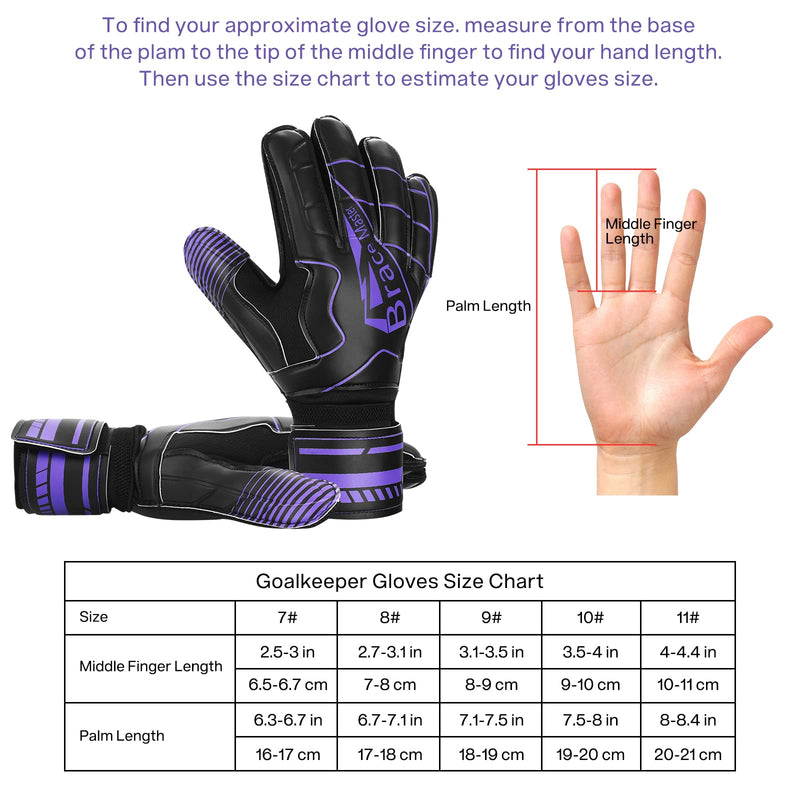 Brace Master Goalie Gloves for Youth & Adult, Goalkeeper Gloves Kids with Finger Support, Soccer Gloves for Men and Women, Junior Keeper Football Gloves for Training and Match 10 Purple+Black - BeesActive Australia