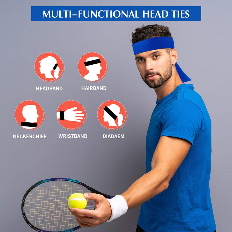 12 Pieces Tennis Tie Headband Hair Band Unisex Dry Head Tie Sport Tie Back Headband for Basketball, Running, Tennis, Karate, Athletics Black, Red, Dark Gray, White, Royal Blue, Fluorescent Yellow - BeesActive Australia