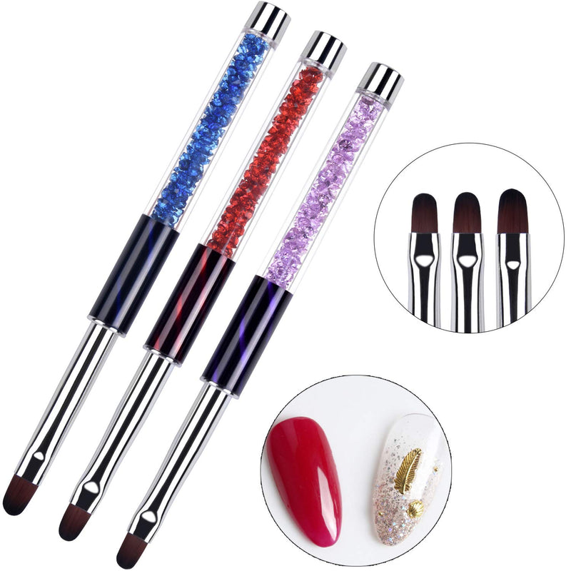 Ycyan 3Pcs Oval Gel Nail Brush Set Rhinestone Handle Professional Nail Art Tools for Polygel UV Builder Gel Nails Extension Size 6/8/10 - BeesActive Australia