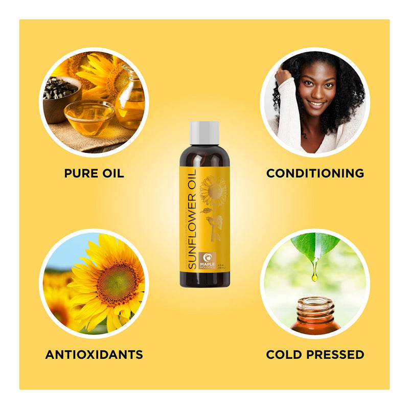 Sunflower Oil for Hair Skin and Nails - Aromatherapy Carrier Oil for Essential Oils Mixing and Hair Oil - Body Massage Oil Cleanser for Face Anti Aging Skin Care and Moisturizing Body Oil for Dry Skin - BeesActive Australia