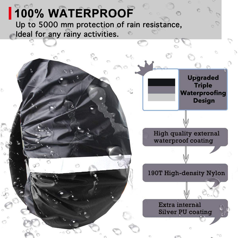 Frelaxy Hi-Visibility Backpack Rain Cover with Reflective Strip 100% Waterproof Ultralight Backpack Cover, Storage Pouch, Anti-Slip Cross Buckle Strap, for Hiking, Camping, Biking, Outdoor, Traveling Black with Reflective Strip S (For 15L-25L backpack ) - BeesActive Australia