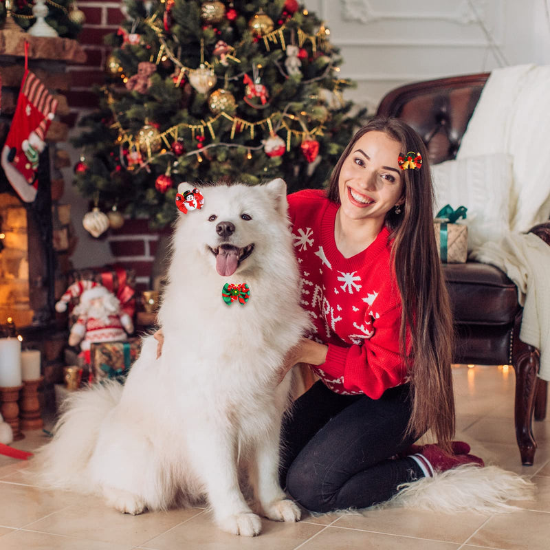 34 Pcs/ 17 Pairs Christmas Dog Bows Bowknot Dog Hair Clips Holiday Grooming Bows Puppy Christmas Bow with Rubber Bands Santa Claus Snowman Dog Topknot Bows Dog Hair Accessories for Pets Dogs Cats - BeesActive Australia