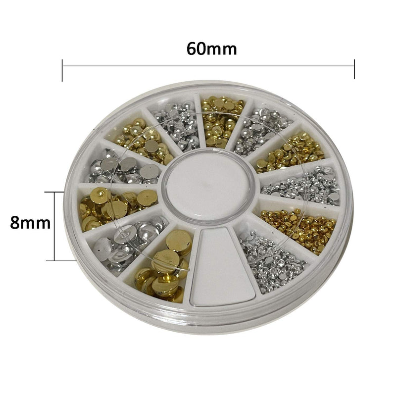 enForten 500pcs Mixed Sizes Silver& Gold Punk Half Round Acrylic Rhinestones Flatback Faux Imitation Pearls Beads Nail Art Decoration W/wheel - BeesActive Australia