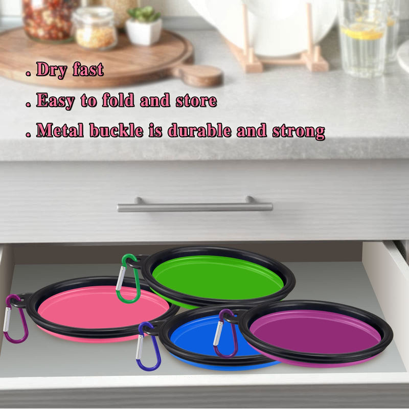LAVAED 4 Pack Collapsible Dog Bowl Portable Foldable Travel Pets Bowls Cats Water Feeding Food Bowls Silicone Expandable Cup Dish Puppies for Walking Camping Outdoors with Carabiner Clip - BeesActive Australia