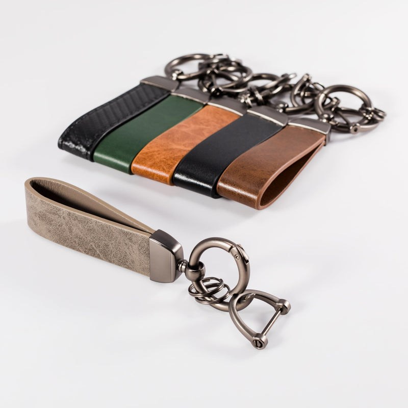MING DI Genuine Leather Car Keychain,Leather Key Chain Holder, 360 Degree Rotatable, with Anti-Lost D-Ring Marble Stripe Grey - BeesActive Australia