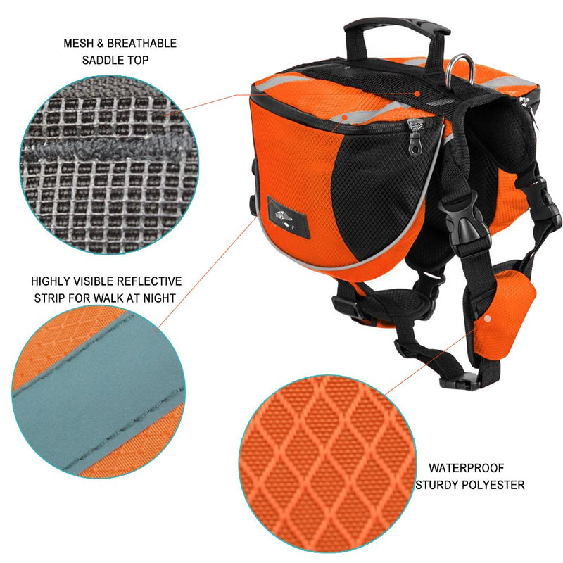 Lifeunion Polyester Dog Saddlebags Pack Hound Travel Camping Hiking Backpack Saddle Bag for Small Medium Large Dogs Orange - BeesActive Australia