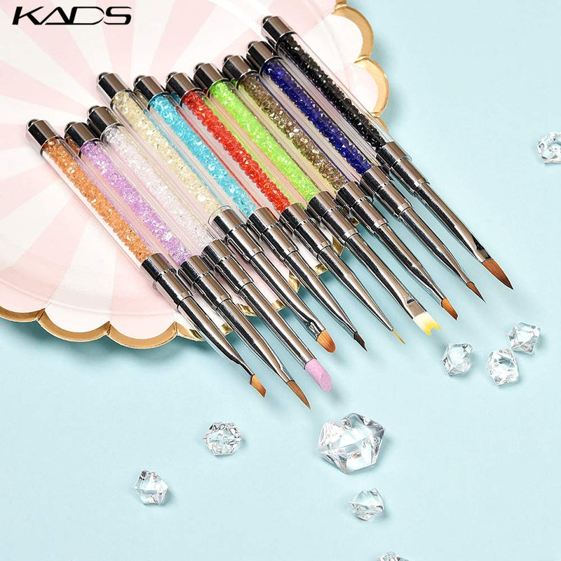 KADS Acrylic Brush Nail Art Brush Rhinestone Powder Brush Acrylic Clear Handle Nail Art Design Paint Pen Manicure Tool for Nails Sculpting (Set) Set - BeesActive Australia