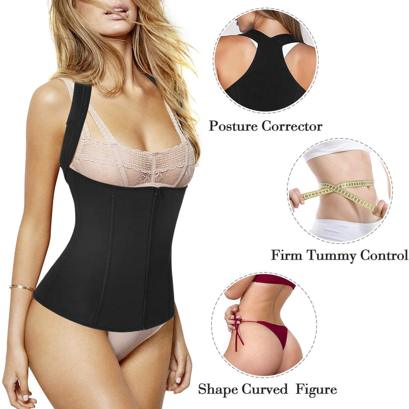 Women Back Braces Posture Corrector Waist Trainer Vest Tummy Control Body Shapers for Spinal Neck Shoulder and Upper Back Support (M, Black) Medium (Pack of 1) - BeesActive Australia