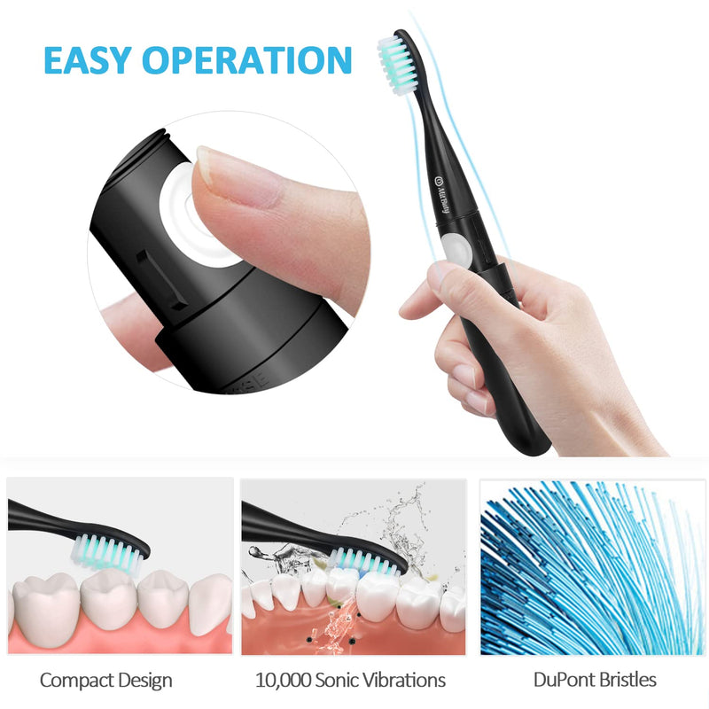 MitButy Travel Electric Toothbrush with 4 Brush Heads, Battery Operated Waterproof Portable Sonic Electric Toothbrush Set - with Snap-on Travel Case Ideal for Travelling/Business/Holiday/Gym/Office Toothbrush (Black) - BeesActive Australia