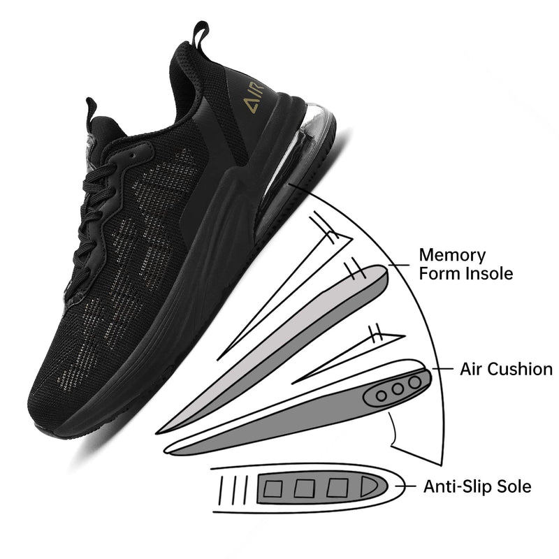 JOYFON Men's Air Athletic Running Shoes Fashion Trail Sport Gym Jogging Walking Tennis Fitness Sneaker 11.5 Allblack02 - BeesActive Australia