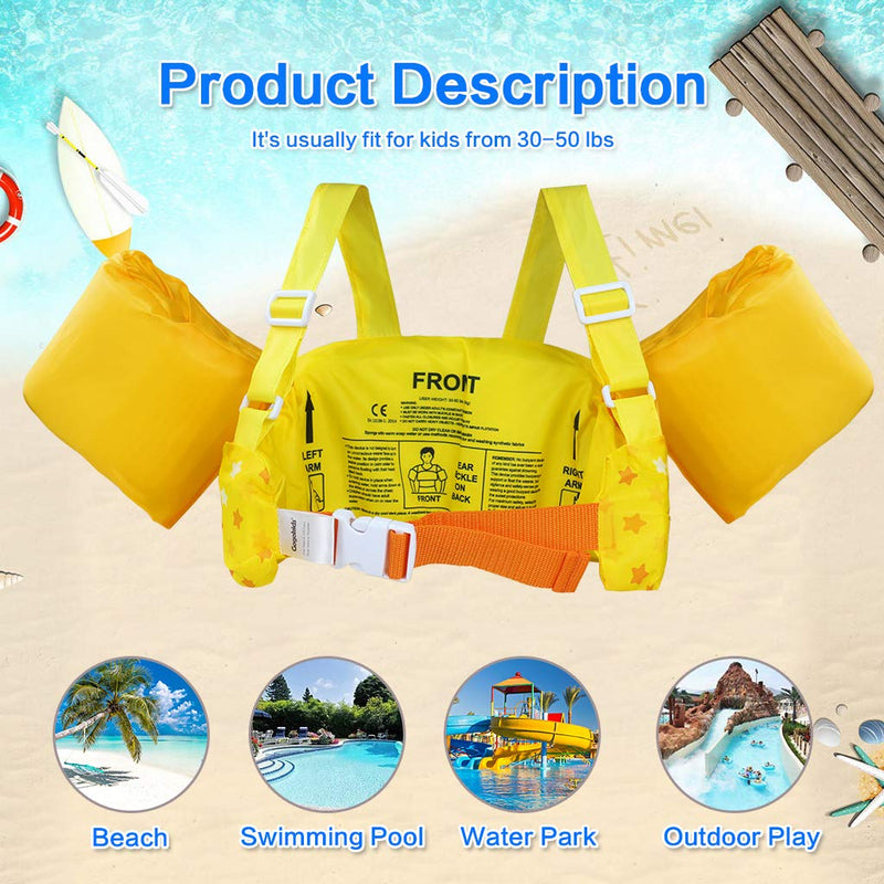 [AUSTRALIA] - Kids Pool Floats Swim Vest Life Jacket for 2-6, Toddler Arm Floaties Swim Aid with Water Wings and Shoulder Strap, for 30-50 lbs Boys and Girls, Children Puddle/Beach, As A Jumper (Yellow Star) Yellow Star 