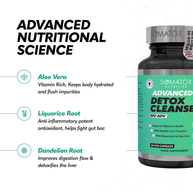 Advanced Detox Cleanse Plus – BIO-ADV™ Natural Colon & Liver Cleanse - Aids Digestion & Liver Function for Weight Loss & Health | Aloe Vera & Botanicals - 30 Day Supply/Vegan Capsules - BeesActive Australia