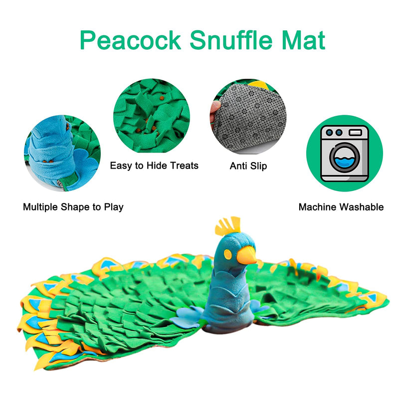 Pet Snuffle Mat, Dog Interactive & Mental Simulation Toy, Puppy Training, Brain Games, Slow Food Feeder, Busy Dog & Cat, 1 Peacock Mat + 1 Macaron Toy - BeesActive Australia
