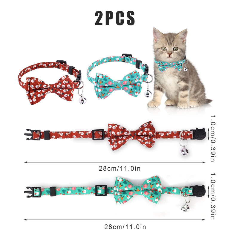 LUTER 2pcs Christmas Cat Collar with Bells and Bow Tie, Adjustable Cat Collar Breakaway Cute Christmas Themed Kitten Collar for Female and Male Cats Puppy - BeesActive Australia