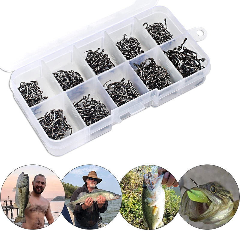 VIPMOON 500 Pcs High-Carbon Steel Barbed Fishing Hooks with Holes, 10 Specifications of Fishing Hooks, Portable Boxed Fish Hooks Black Freshwater Fish Hooks Set - BeesActive Australia