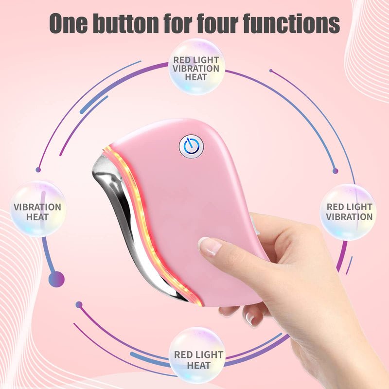 Aikertec Electric Gua Sha, 4-in-1 Multi-Function Anti-Aging Face Massager, Facial Contouring & Firming, Heat Electric Gua Sha Tool, Double Chin, Awakening Skin, Deep Treatment Pink Electric Gua Sha - BeesActive Australia