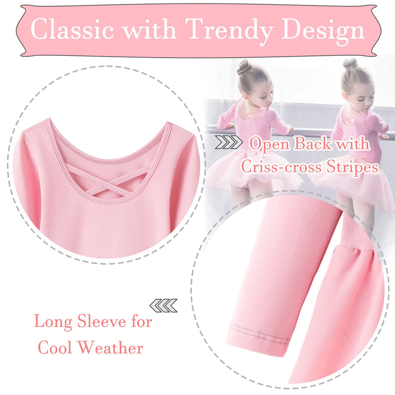 Girls Leotards for Dance Ruffle Sleeves Criss-cross Back Ballet Tutu Dresses for 3-9 Years Old A1 Pink-long Sleeve 4-5T - BeesActive Australia