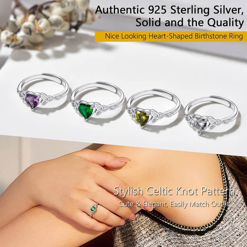 PROSILVER 925 Sterling Silver Celtic Knot Heart Ring for Women, Birthstone Jan-Dec Available, Gorgeous Cubic Zirconia Ring, Adjustable Ring, Come Gift Box 05 May (Emerald) - BeesActive Australia