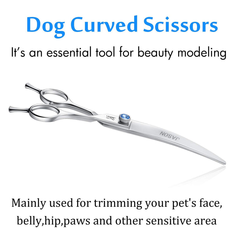 JASON Dog Grooming Thinning Blending Scissor, Ergonomic Pet Grooming Thinner Blender Shears Cat Trimming Texturizing Kit with Offset Handle and a Jewelled Screw Curved 7.0" - BeesActive Australia