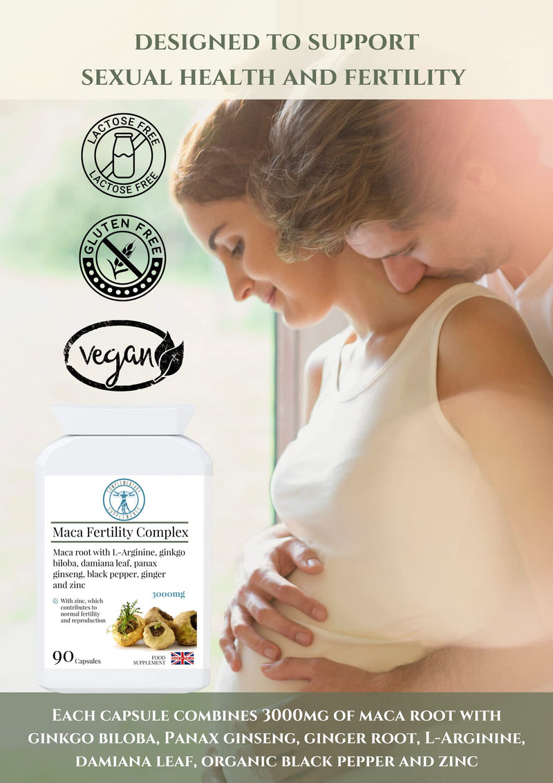 Complementary Supplements - 3000mg High Strength Maca Fertility Complex for Men - Hormonal & Testosterone Balance - 3 Months Supply - 90 Capsules - BeesActive Australia