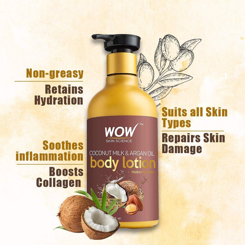WOW Coconut Milk & Argan Oil (Medium Hydration) - Moisturizing Body Lotion For Women, Men, Teens - Enhanced Skin Care To Soothe Dry, Itchy, Sensitive Skin With Nourishing Vitamins & Nutrients - 300ml - BeesActive Australia