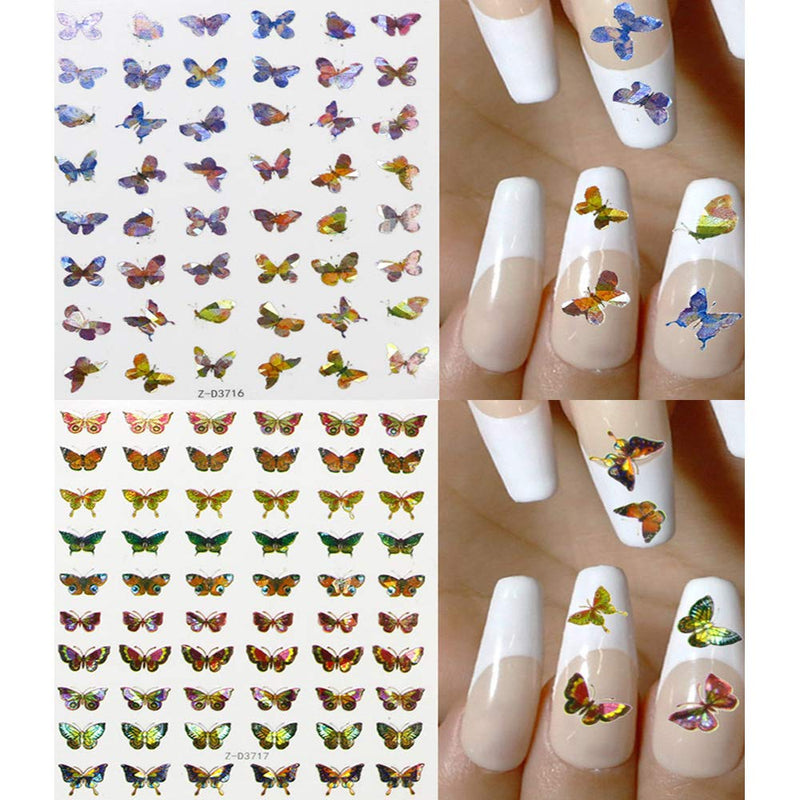 6 Sheets Glitter Butterfly Nail Art Stickers Decals Butterflies Nails Art Design Nails Accessories DIY Manicure Tips Finger Decorations Party Favors Supplies - BeesActive Australia