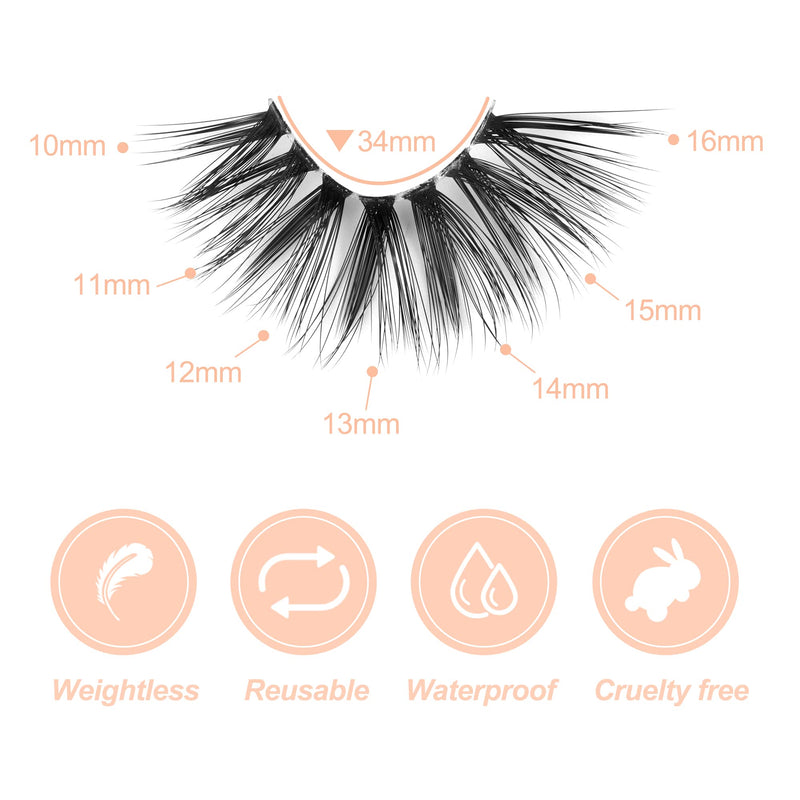 Newcally Half Lashes Long Thick Fluffy False Eyelashes 5 Pairs 3/4 Clear Lash Band Dramatic Fake Eye Lashes Pack B- THICK - BeesActive Australia