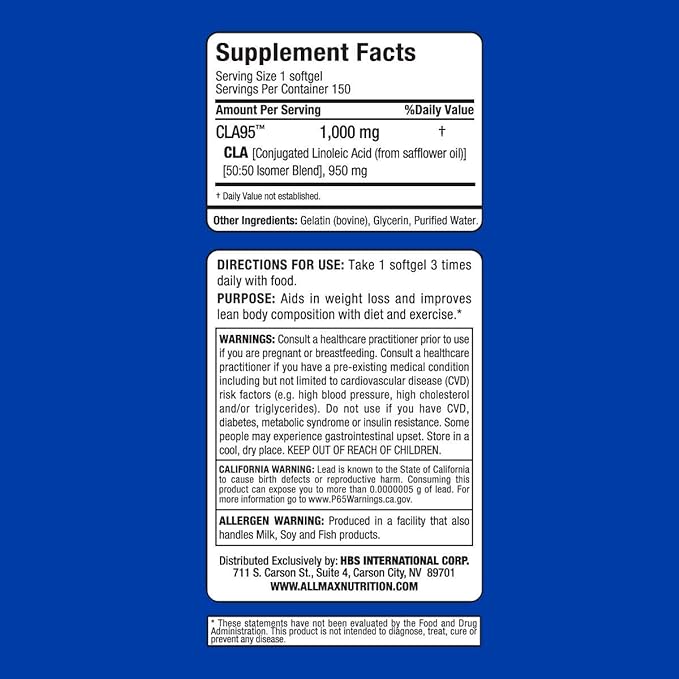 Directly shipped from overseas Allmax Nutrition CLA 95 150 Softgels - BeesActive Australia