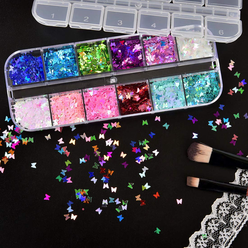 Butterfly Nail Art Glitter 36 Color Splarkly Nail Sequins Flake Acrylic Manicure Paillettes Ultrathin Face Body Glitters for Nail Art Decoration & DIY Crafting - BeesActive Australia