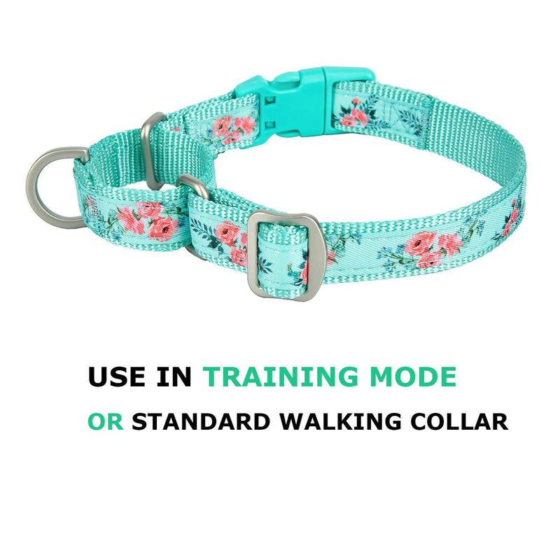 YUDOTE Martingale Dog Collars with Quick Snap Buckle in Floral Print, Flower Nylon No Pull Collars for Female Male Large Medium Small Dogs Large (Neck 15"-19") Green - BeesActive Australia