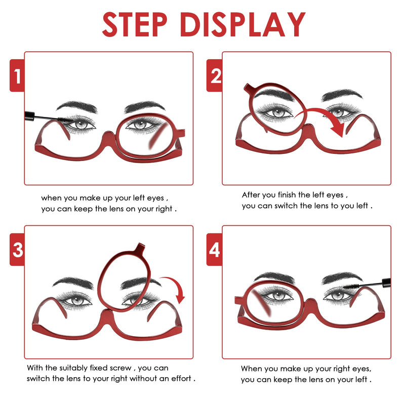 ISOI Makeup Reading Glasses, Magnifying Makeup Glasses with Flip-Down Single Lens, Magnifying Make up Eyeglasses for Presbyopia and Hyperopia, Folding Design Reading Glasses for Women 2.00 Red - BeesActive Australia