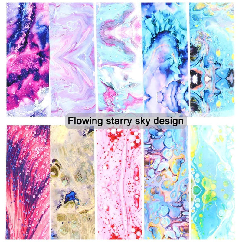 Starry Nail Foils 10 Pcs Glue Transfer Nail Art Foils for Nail Art Designs Abstract Fluid Sky Nail Art Stickers Decals Women Girls Kids Manicure Tips Finger Toe Nail Charms Beauty Nail Accessories - BeesActive Australia