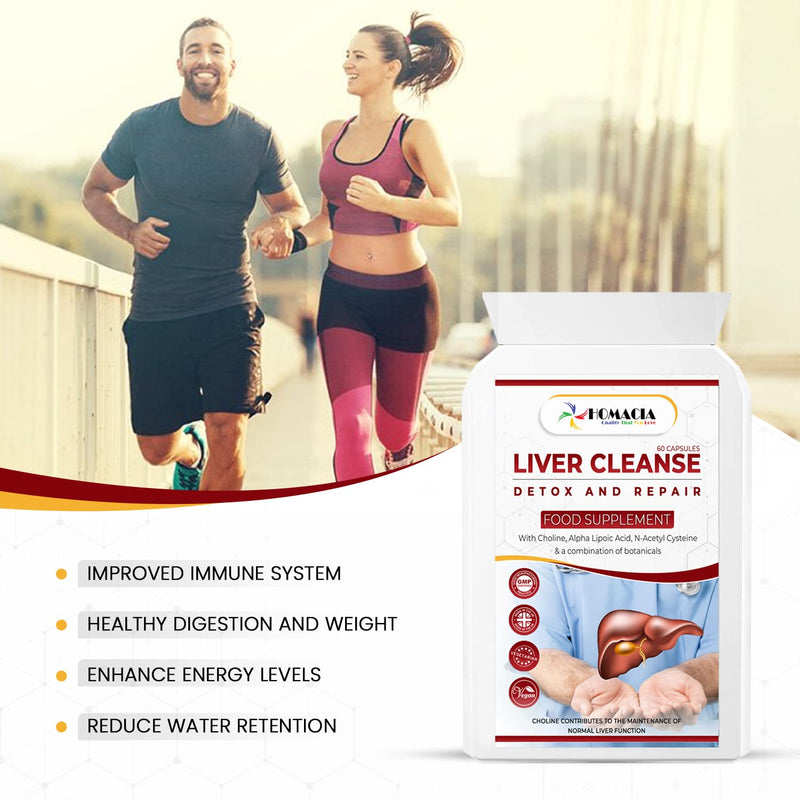 Homacia Liver Cleanse Detox and Repair Natural Supplement | Choline-Infused Natural & Vegan-Friendly | Liver Health for Women & Men | UK Made Detox Supplements - 60 Caps - BeesActive Australia