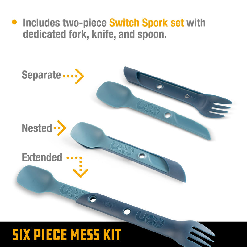 UCO 6-Piece Camping Mess Kit with Bowl, Plate, Camp Cup, and Switch Spork Utensil Set - BeesActive Australia