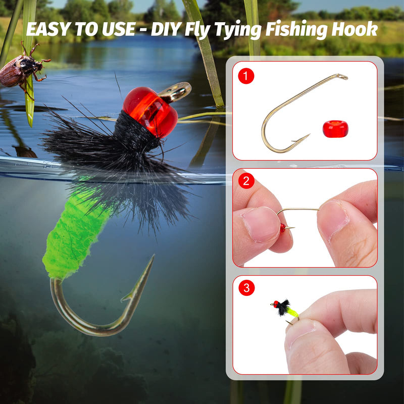 Goture 120PCS Fly Barb Fishing Hooks with Magnetic Components Box – High Carbon Steel Fly Tying Fishing Hooks Kit … 400pcs glass beads & 120pcs dry hooks with box - BeesActive Australia