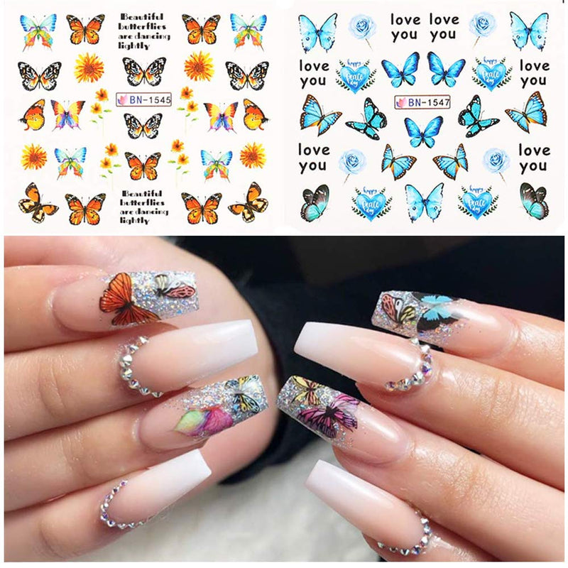 Butterfly Nail Art Stickers Water Transfer Nail Decals Flowers Butterfly Designs for Nails Supply Watermark DIY Colorful Butterflies Nail Art Foils for Nails Design Manicure Tips Decor(12Pcs) - BeesActive Australia