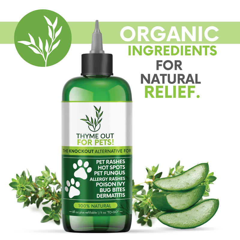 Thyme Out for Pets (8oz) - Natural Dog and Cat Itch Relief & Skin Treatment for Itchy Paws and Ringworm - Yeast Infection, Dandruff and Hot Spot Spray for Dogs - All Natural, Organic Blend - BeesActive Australia