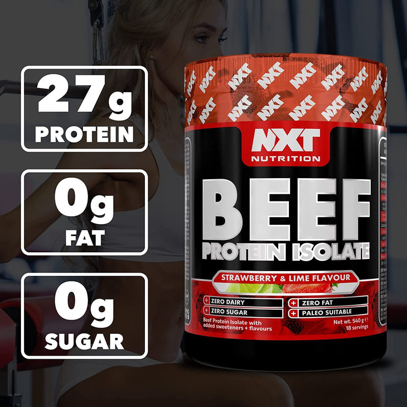 NXT Beef Protein Isolate 540g - High Protein Powder in Natural Amino Acids - Paleo, Keto Friendly - Dairy and Gluten Free | 540g (Strawberry & Lime) - BeesActive Australia