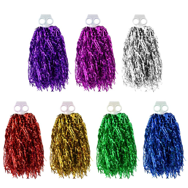 [AUSTRALIA] - Marrywindix Cheerleading Pom Poms, 14 Pack Cheerleader Pompoms Metallic Foil and Plastic Ring Pompoms Cheerleader for Sports Team Spirit Cheering, Party and Dance 