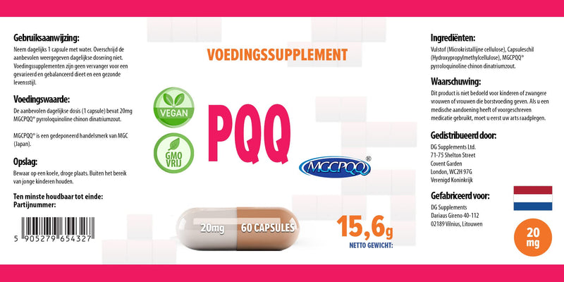 Hepatica PQQ (MGCPQQ) 20mg 60 Vegan Capsules, Pyrroloquinoline Quinone Certificate, 3rd Party lab Tested, High Strength Supplement, Gluten and GMO Free - BeesActive Australia