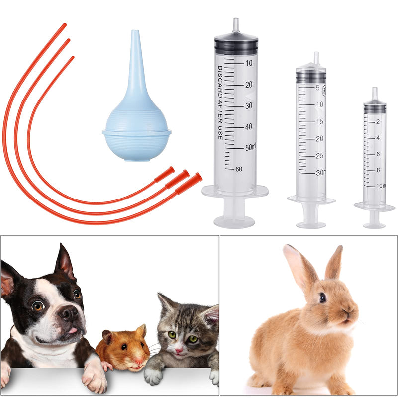 7 Pack Tube Feeding Kit for Puppies Puppy Feeding Tube Includes 3 Pack 8 FR Red Feeding Tubes, 3 Pack 10 ml 30 ml 60 ml Syringes, Bulb Syringe for Lamb Goat Puppy Whelping Kitten Measuring Watering - BeesActive Australia